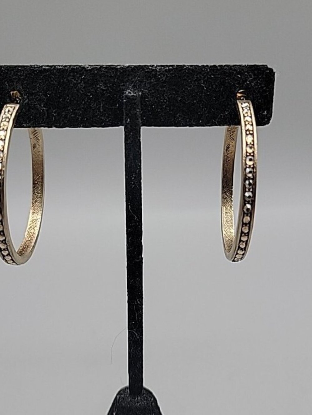 Vintage Givenchy AB Swarovski Crystal Pave Hoop Earrings Gold Plated 1990s 1.5" - Picture 5 of 15